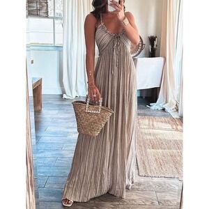 Commense Striped Maxi Dress U-Neck Halter Sleeveless‎ Tie Strap Casual Sundress
